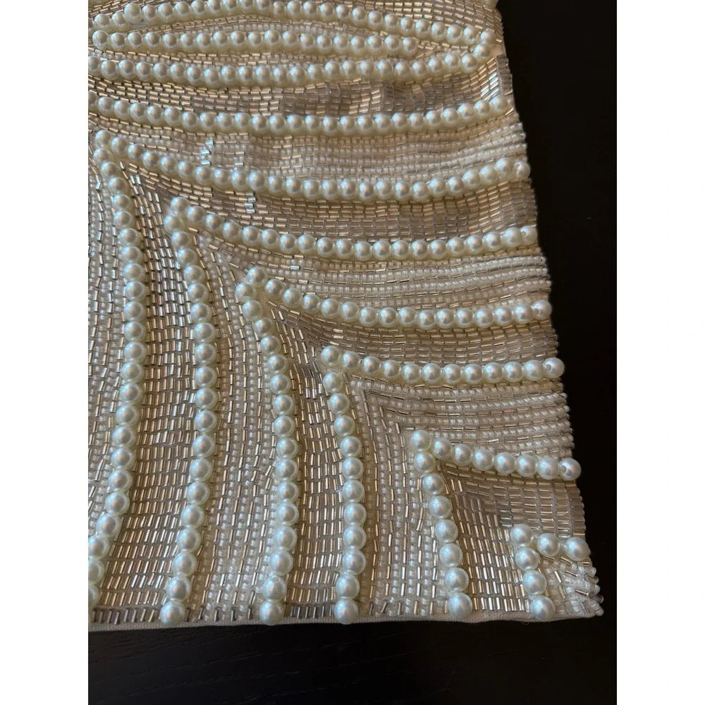 LoveShackFancy Pottery Barn Pillow Cover Cream Pearl Beaded Floral 18x18 Sham